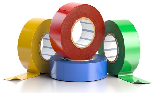 Insulation adhesive tape of different colors isolated on white. 3d illustration